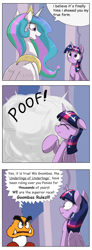 Size: 1737x4737 | Tagged: safe, artist:otakuap edit, princess celestia, twilight sparkle, twilight sparkle (alicorn), alicorn, pony, celestia's true form, comic, crossover, exploitable meme, female, goomba, mare, meme, shocked, shrunken pupils, super mario bros., superior, wat