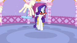 Size: 1366x768 | Tagged: safe, screencap, rarity, pony, unicorn, suited for success, female, horn, mare, purple mane, solo, white coat