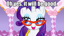 Size: 960x540 | Tagged: safe, rarity, pony, unicorn, bedroom eyes, image macro, meme, solo