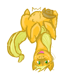 Size: 1681x1827 | Tagged: safe, artist:twizzle, applejack, earth pony, pony, kicking, pregnant, simple background, solo, upside down