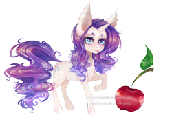 Size: 2000x1414 | Tagged: safe, artist:slyblue7, rarity, pony, unicorn, apple, impossibly large ears, magic, solo, telekinesis