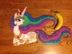 Size: 2592x1936 | Tagged: safe, artist:moonsplashpony, princess celestia, banana, banana for scale, craft, irl, perler, photo, solo