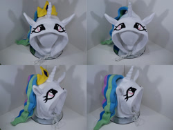 Size: 1333x1000 | Tagged: safe, artist:dblhelix8, princess celestia, alicorn, pony, female, hood, horn, mare, multicolored mane, solo, white coat