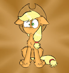 Size: 850x900 | Tagged: safe, artist:ichibangravity, applejack, earth pony, pony, chest fluff, derp, shocked, sitting, solo, unshorn fetlocks