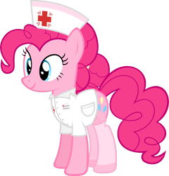 Size: 1334x1392 | Tagged: safe, artist:zacatron94, pinkie pie, earth pony, pony, clothes, hat, nurse, nurse outfit, simple background, smiling, solo, stockings, transparent background, vector