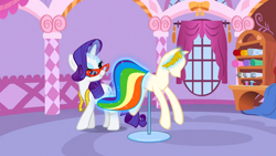 Size: 1366x768 | Tagged: safe, screencap, rarity, pony, unicorn, suited for success, lidded eyes, solo