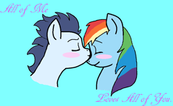 Size: 868x536 | Tagged: safe, artist:lovepugkate, derpibooru import, rainbow dash, soarin', pegasus, pony, blushing, female, kissing, male, shipping, soarindash, straight