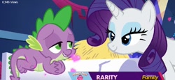 Size: 999x458 | Tagged: safe, screencap, rarity, spike, dragon, pony, unicorn, castle sweet castle, discovery family, discovery family logo, female, lidded eyes, male, shipping fuel