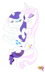 Size: 710x1126 | Tagged: safe, artist:puzzlemint, fleur-de-lis, rarity, pony, unicorn, beatnik rarity, clothes, cuddling, female, fleurity, lesbian, open mouth, shipping, smiling, snuggling, spooning