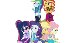 Size: 1280x720 | Tagged: safe, artist:php77, derpibooru import, edit, edited screencap, editor:php77, screencap, applejack, fluttershy, rainbow dash, rarity, sci-twi, sunset shimmer, twilight sparkle, better together, equestria girls, rollercoaster of friendship, background removed, geode of empathy, geode of fauna, geode of super speed, geode of telekinesis, magical geodes, simple background, transparent background