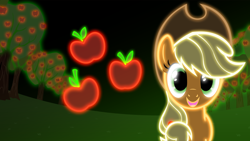 Size: 1920x1080 | Tagged: safe, artist:zantyarz, applejack, earth pony, pony, neon, solo, wallpaper