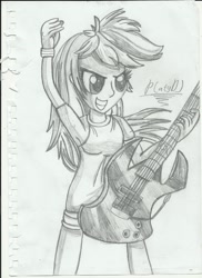 Size: 1700x2338 | Tagged: safe, derpibooru import, rainbow dash, equestria girls, guitar, solo