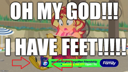 Size: 843x477 | Tagged: safe, screencap, sunset shimmer, equestria girls, captain obvious, feet, image macro, meme, truth