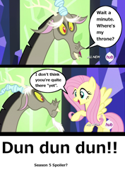 Size: 1358x1916 | Tagged: safe, screencap, discord, fluttershy, pegasus, pony, twilight's kingdom, hub logo, image macro, meme, prediction