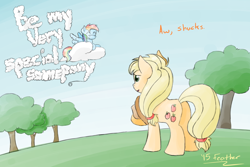 Size: 1024x683 | Tagged: safe, artist:feather, derpibooru import, applejack, rainbow dash, earth pony, pegasus, pony, appledash, female, hearts and hooves day, lesbian, shipping