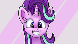 Size: 1280x720 | Tagged: safe, alternate version, artist:wellfugzee, starlight glimmer, pony, unicorn, abstract background, cute, female, glimmerbetes, mare, smiling, solo, squee, wallpaper