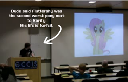 Size: 850x543 | Tagged: safe, fluttershy, pegasus, pony, background pony strikes again, brony, op is a cuck, op is trying to start shit, presentation, worst pony