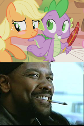 Size: 640x954 | Tagged: safe, applejack, spike, dragon, earth pony, pony, bats!, applespike, blushing, comic, denzel washington, female, letter, male, meme, my nigga, shipping, straight, training day