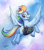 Size: 900x1015 | Tagged: safe, artist:tsitra360, derpibooru import, rainbow dash, pegasus, pony, female, mare, plot, saddle bag, signature, solo, underhoof