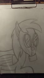 Size: 1836x3264 | Tagged: safe, artist:falloutowen87, derpy hooves, pegasus, pony, female, gas mask, mare, solo, traditional art