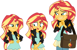 Size: 4600x3000 | Tagged: safe, artist:cloudyglow, sunset shimmer, equestria girls, mirror magic, spoiler:eqg specials, .ai available, absurd resolution, clothes, jacket, leather jacket, multeity, open mouth, shimmerstorm, shoulder bag, simple background, smiling, transparent background, triality, trio, vector