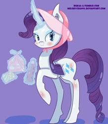 Size: 1454x1668 | Tagged: safe, artist:bukaa-a, rarity, pony, unicorn, bento, hat, lunchbox, magic, solo