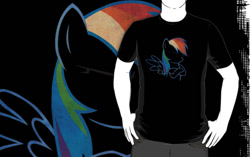 Size: 556x350 | Tagged: safe, artist:lcpsycho, derpibooru import, rainbow dash, pegasus, pony, clothes, merchandise, redbubble, solo, t-shirt