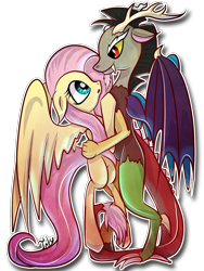 Size: 900x1200 | Tagged: safe, artist:inky-pinkie, discord, fluttershy, pegasus, pony, discoshy, female, male, shipping, straight