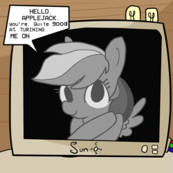Size: 1073x1073 | Tagged: safe, artist:tjpones, derpibooru import, rainbow dash, pegasus, pony, animated, computer, gif, implied appledash, implied applejack, implied lesbian, implied shipping, reference, the simpsons