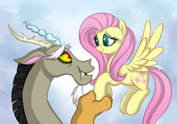 Size: 704x496 | Tagged: safe, artist:mn27, discord, fluttershy, pegasus, pony, discoshy, female, male, shipping, straight