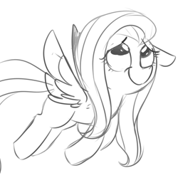 Size: 900x900 | Tagged: safe, artist:pegacornss, fluttershy, pegasus, pony, grayscale, monochrome, simple background, solo