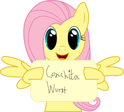 Size: 1596x1448 | Tagged: safe, fluttershy, pegasus, pony, conchita wurst, female, mare, pink mane, solo, yellow coat