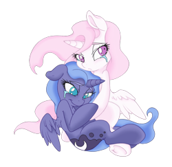 Size: 2000x1946 | Tagged: safe, artist:dfectivedvice, artist:dragonfoorm, princess celestia, princess luna, alicorn, pony, cewestia, crying, cute, filly, simple background, smiling, transparent background, woona, younger