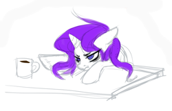 Size: 538x348 | Tagged: safe, artist:zaphy1415926, rarity, pony, unicorn, coffee, female, horn, mare, purple mane, solo, white coat