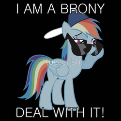 Size: 550x550 | Tagged: safe, artist:kuzcorish, derpibooru import, rainbow dash, pegasus, pony, backwards ballcap, baseball cap, brony, brony pride, clothes, deal with it, glasses, hat, iphone case, merchandise, redbubble, shirt, solo, sticker, sunglasses, text