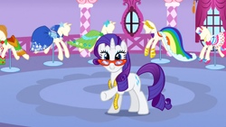 Size: 1366x768 | Tagged: safe, screencap, rarity, pony, unicorn, suited for success, female, horn, mare, purple mane, solo, white coat