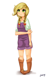 Size: 600x1000 | Tagged: safe, artist:cosmicponye, applejack, human, humanized, light skin, solo, young