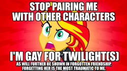 Size: 1920x1080 | Tagged: safe, edit, edited screencap, screencap, sci-twi, sunset shimmer, twilight sparkle, twilight sparkle (alicorn), alicorn, equestria girls, equestria girls (movie), equestria girls series, forgotten friendship, angry, background pony strikes again, female, hilarious in hindsight, image macro, lesbian, meme, mouthpiece, no fun allowed, op can't handle opposing opinions, op is a cuck, op is trying to start shit, op is trying to start shit so badly that it's kinda funny, op is wrong, scitwishimmer, shipping, sunsetsparkle