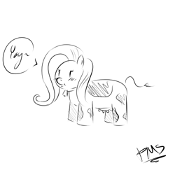 Size: 650x650 | Tagged: safe, artist:psychoticmindsystem, fluttershy, cow, askflutterfuckershy, monochrome, solo, species swap, udder