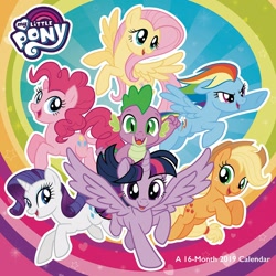 Size: 1000x1000 | Tagged: safe, derpibooru import, applejack, fluttershy, pinkie pie, rainbow dash, rarity, spike, twilight sparkle, twilight sparkle (alicorn), alicorn, dragon, earth pony, pegasus, pony, unicorn, 2019, calendar, mane seven, mane six, my little pony logo, official