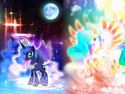 Size: 1800x1350 | Tagged: safe, artist:moonlightprincess002, princess celestia, princess luna, alicorn, pony, rainbow power, rainbow power-ified