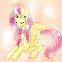 Size: 1024x1024 | Tagged: safe, artist:ponieexpress, fluttershy, pegasus, pony, female, mare, pink mane, solo, yellow coat