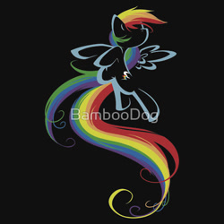 Size: 550x550 | Tagged: safe, artist:bamboodog, derpibooru import, rainbow dash, pegasus, pony, black background, clothes, cutie mark, iphone case, lineart, merchandise, obtrusive watermark, redbubble, shirt, simple background, solo, spread wings, sticker, watermark, wings