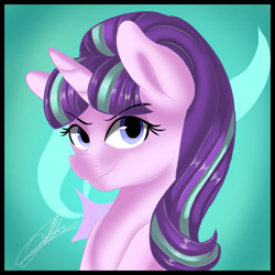 Size: 1181x1181 | Tagged: safe, artist:sweetkllrvane, starlight glimmer, pony, unicorn, bust, smiling, solo