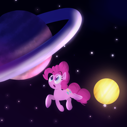 Size: 1000x1000 | Tagged: safe, artist:january3rd, pinkie pie, earth pony, pony, :o, female, mare, open mouth, planet, planetary ring, solo, space, stars, wide eyes