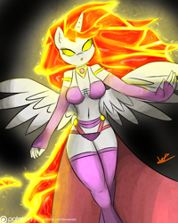 Size: 1024x1280 | Tagged: safe, artist:wolfy-pony, princess celestia, anthro, clothes, crossover, dark souls, fingerless elbow gloves, glowing eyes, solo, stockings