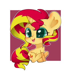 Size: 1000x1000 | Tagged: safe, artist:snow angel, sunset shimmer, pony, unicorn, chest fluff, chibi, cute, female, heart eyes, mare, shimmerbetes, smiling, solo, wingding eyes