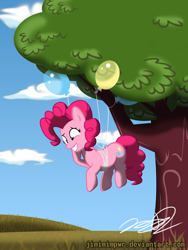 Size: 3000x4000 | Tagged: safe, artist:jimimipwr, pinkie pie, earth pony, pony, balloon, solo, then watch her balloons lift her up to the sky, tree