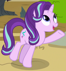Size: 660x713 | Tagged: safe, screencap, starlight glimmer, pony, unicorn, to change a changeling, cropped, female, mare, pointing, smiling, solo