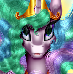 Size: 1593x1619 | Tagged: safe, artist:crazyaniknowit, princess celestia, alicorn, pony, bust, looking at you, portrait, solo